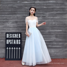 Q028 In Stock 4 different patterns One Shoulder Ribbons Floor Length A-line Chiffon bridesmaid dress light Blue